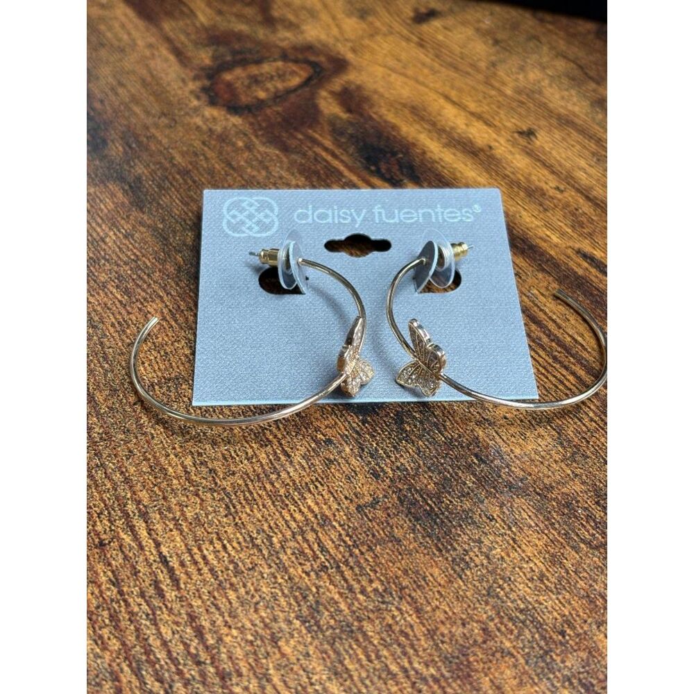 Gold-Tone Hoop Butterfly Earrings